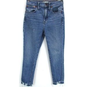 Madewell High Rise Slim Crop Boyjean Sz 24 Raw Hem Stretch Denim